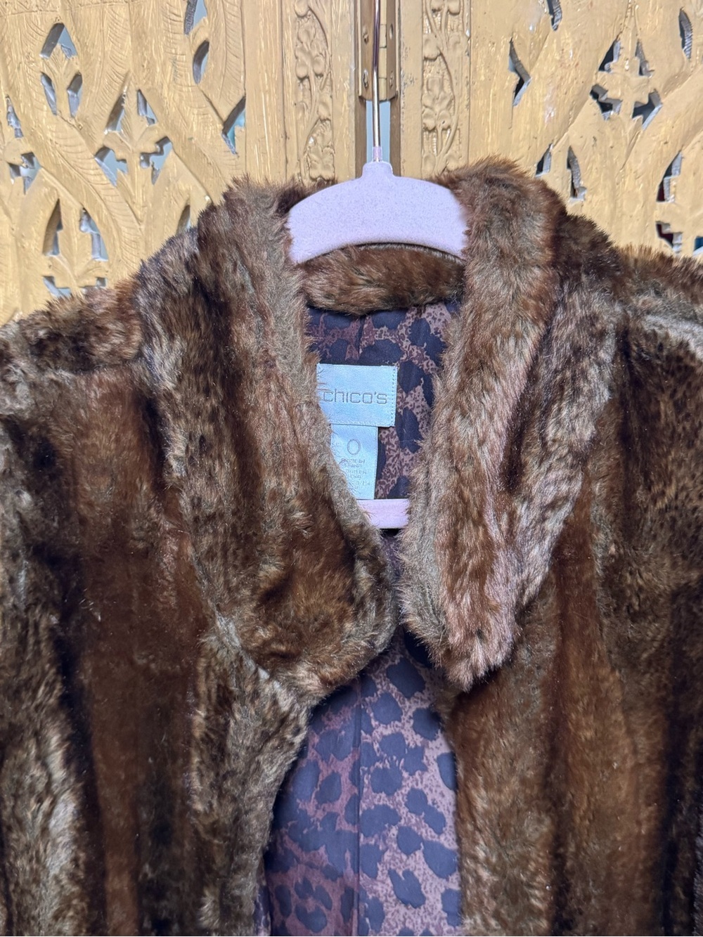 Chico's Brown Faux Fur Vest with Leopard Print Lining Cozy Luxe Versatile Layer - Picture 4 of 8